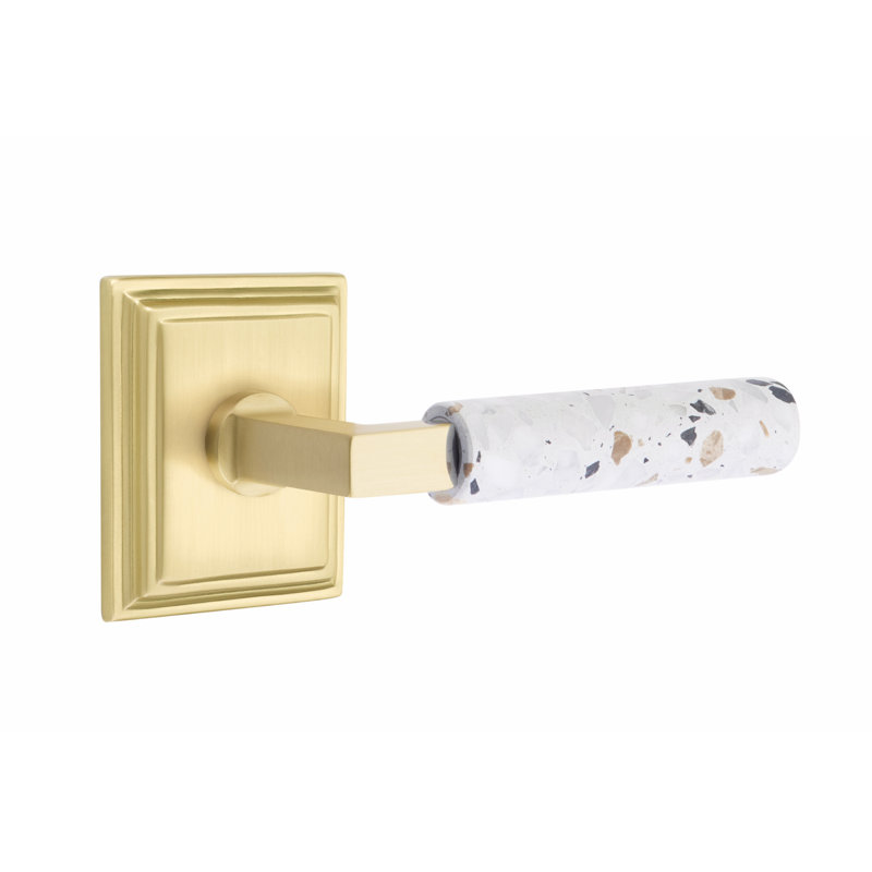 Ensemble de leviers d'intimité Emtek Select, rosette Wilshire, tige carrée en L, poignée en marbre blanc, CF