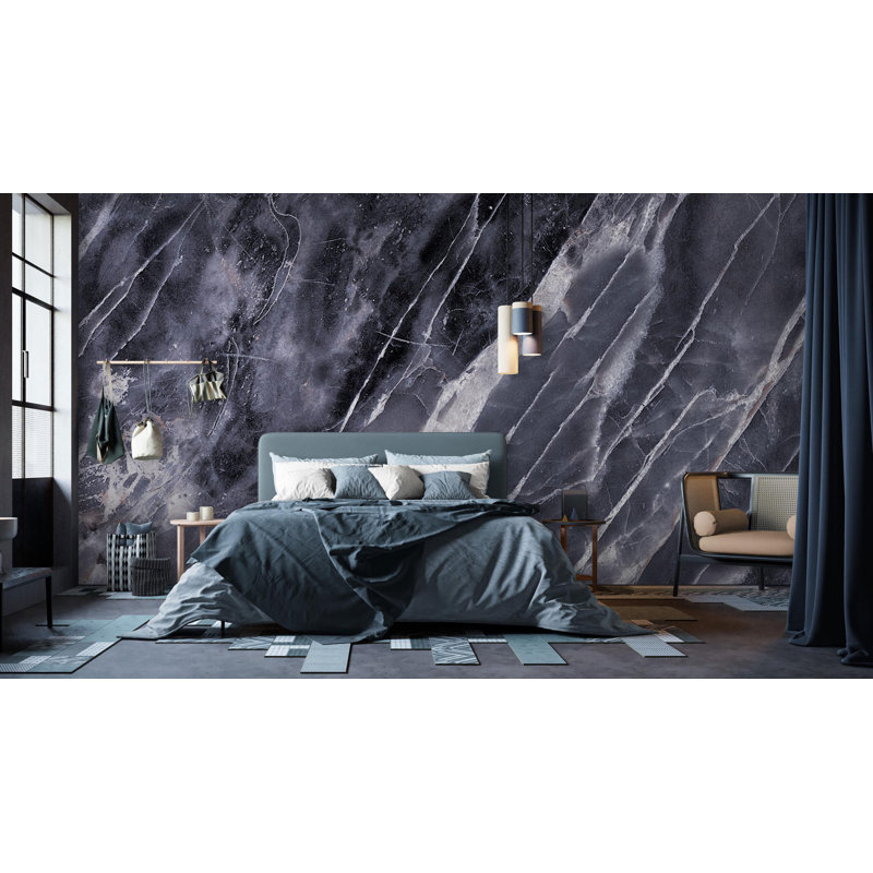 Dark Grey Marble Wallpaper Mural - Elegant Veined Stone Texture, Modern Luxury Peel and Stick Wall Decor for Living Room or Office Accent