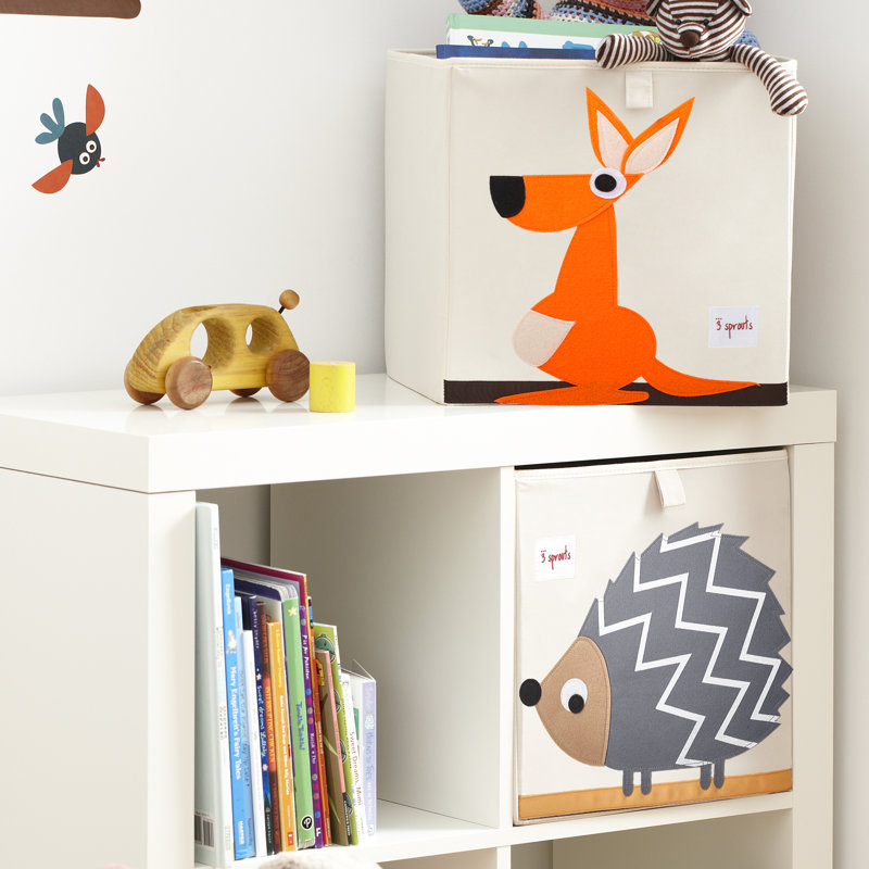 3 Sprouts ‑ boîte de rangement en forme de cube pour bébé et enfants avec image de kangourou