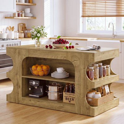63" Kitchen Island with Storage Shelves for Kitchen Dining Room