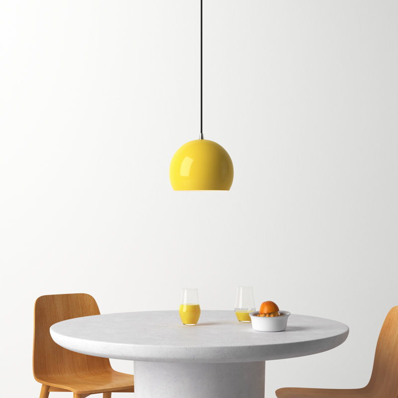 Schultz 10" W Metal 1-Light Single Globe Pendant , Shiny Yellow