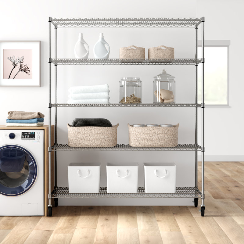 EcoStorage™ 60'' W Steel Height -Adjustable Shelving Unit with Wheels, Chrome