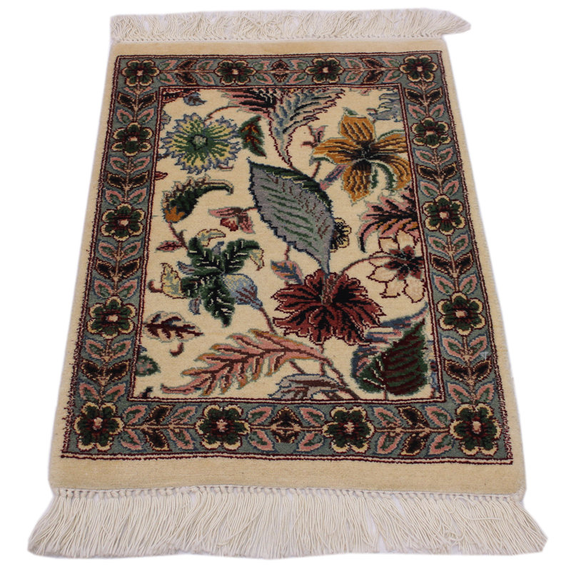 Tapis décoratif de laine noué à la main de conception unique de conception persane Pak-persan Ivoire/noir 1 pi 6 po x 2 pi Bacheller