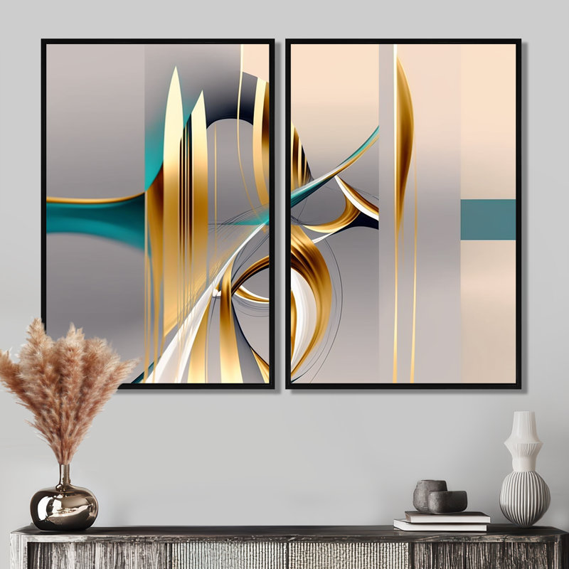 Jannie - art mural doré, Noir, H 36 po x l 48 po, Impression encadrée flottante