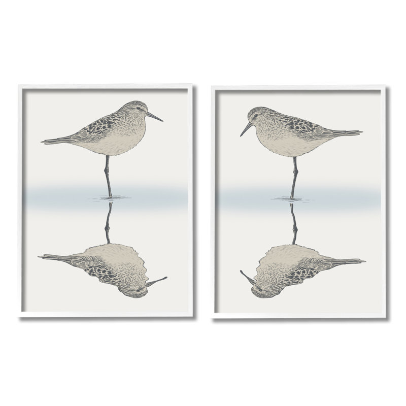 Tranquil Sandpiper Reflection Nautical Bird Beach Shore par Ziwei Li - ensemble de 2 impressions sur toile flottante