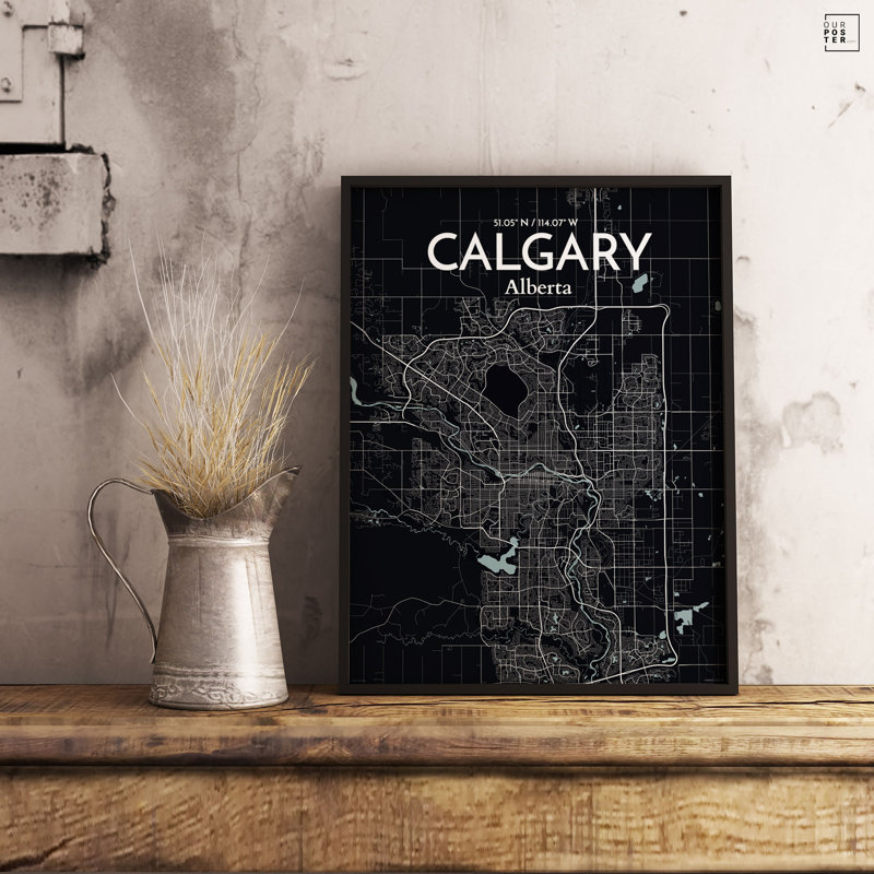 « calgary city map », reproduction d’impression sur affiche en minuit, H 36 po x l 24 po