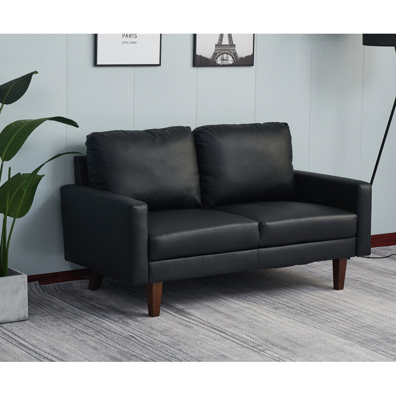 Marleina 58'' Faux Leather Square Arm Sofa, Black, 34.2" H x 58" W x 33" D