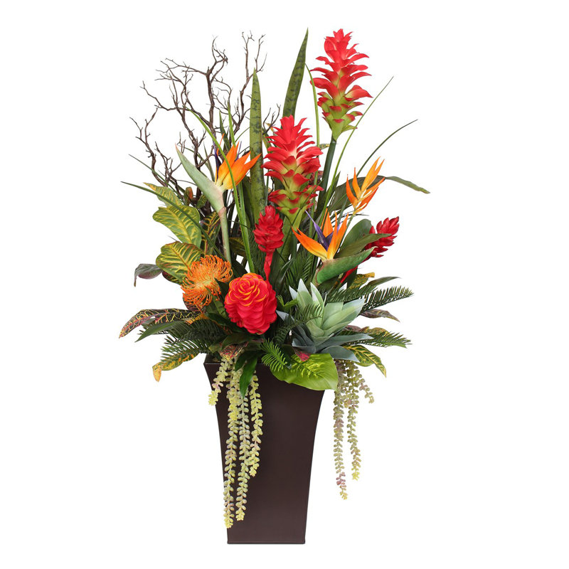 Polysilk Bromeliad, Succulent, Mixed Assortment Arrangement in Planter