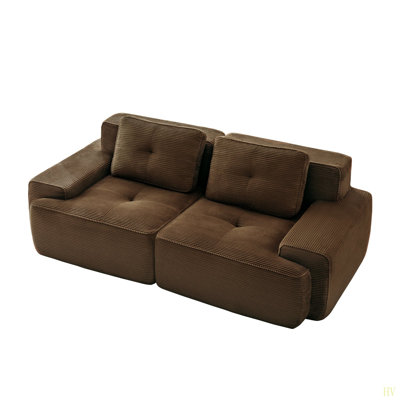 82" Modern L-Shaped Modular Sectional Sofa For Living Room, Corduroy Fabric, 2-Seater Couch With Deep Seat , Pearl-Like Piping, Tufted Design, No Assembly, Anti-Slip Design​