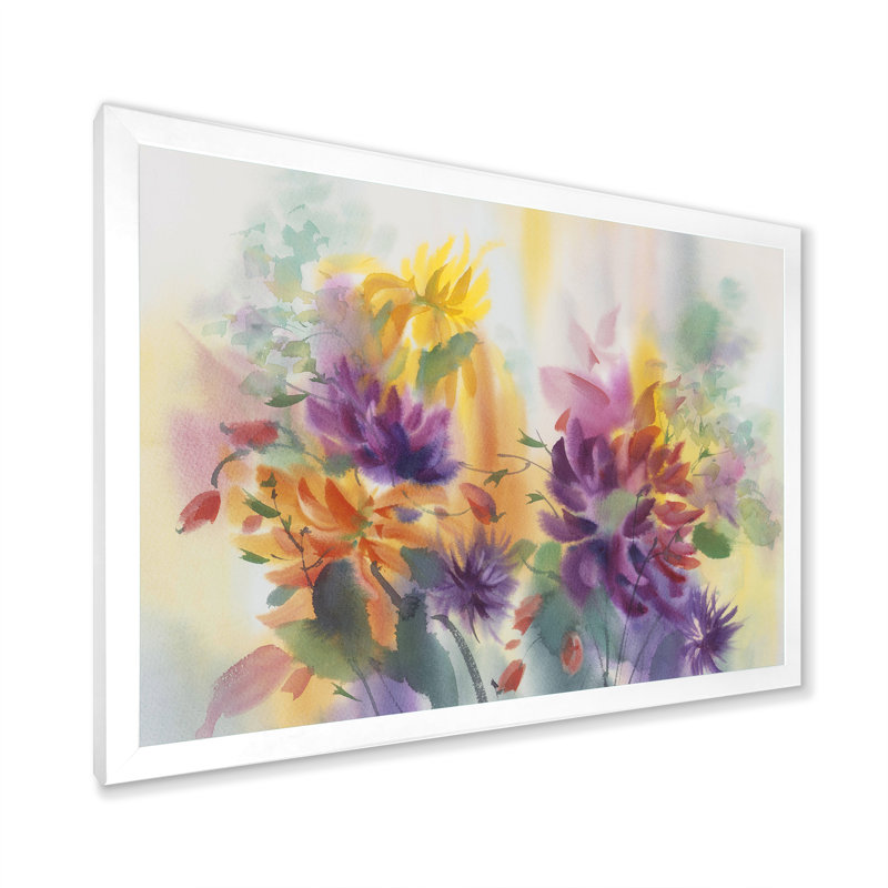 Dahlias - reproduction sur toile, H 24 po x l 36 po x P 1 po, Cadre de coin blanc fermé