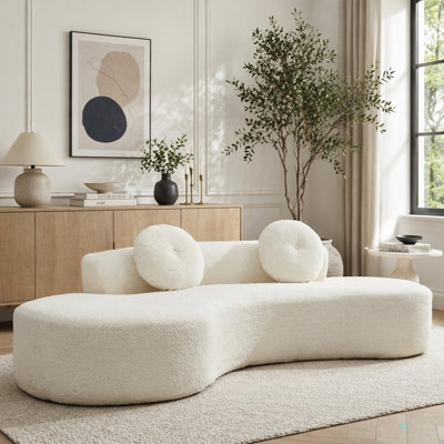 105.5''Curved Sofa, Modern Minimalist Sofa, Cloud Couch Sofa 3-4 Seater Couch With 2 Pillows,Bedroom,  No Assembly Required, Point-Shaped Corduroy,(Anti-Wrinkle)