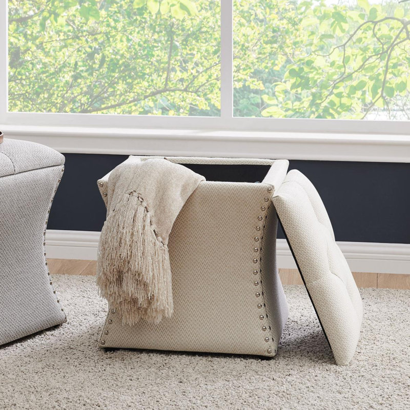 Arkadelphia Upholstered Ottoman, Cream