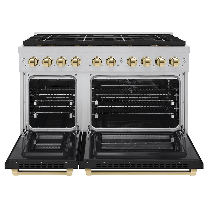 ZLINE Autograph Edition 48 in. 6.7 cu. ft. Paramount Dual Fuel Range W/ 8 Burner DuoPro Cooktop and Dual Ovens in Satin Stainless Steel and Matte Black Accents