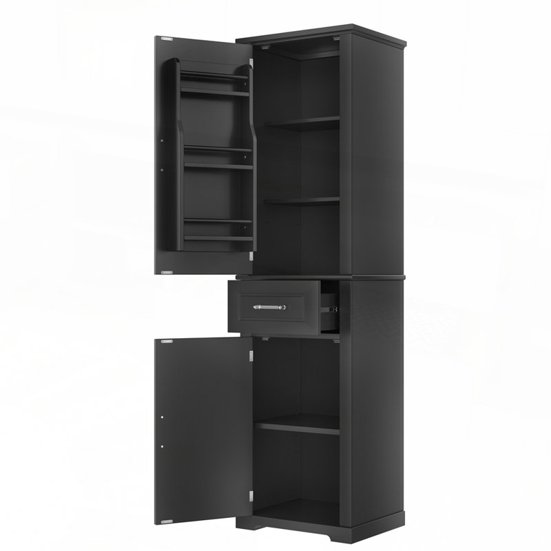 Armoire de rangement haute autoportante avec 4 portes réglables et porte-étagères pour salle de bain, Noir