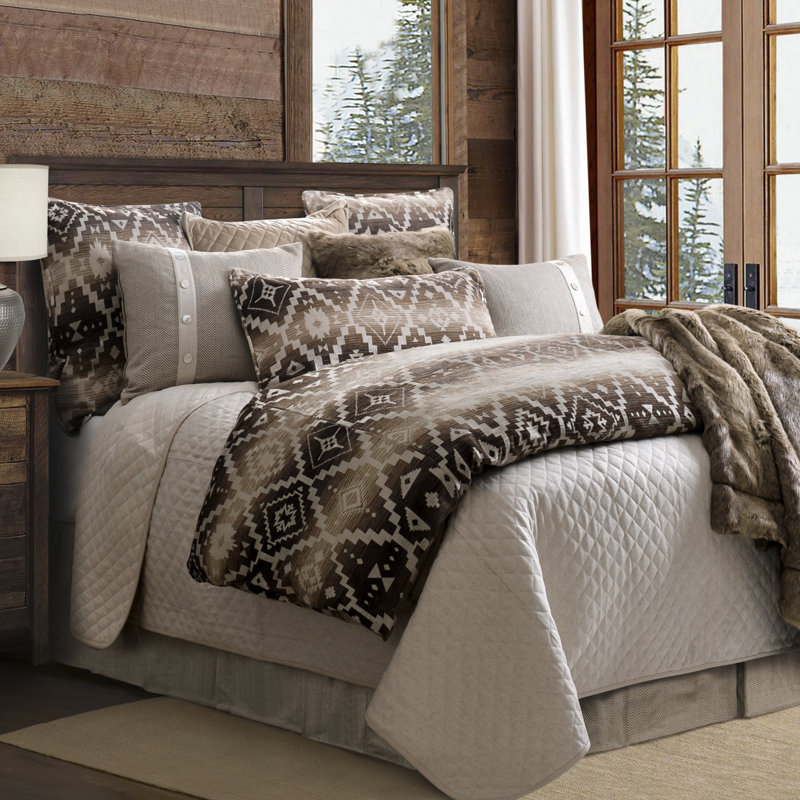Chalet Cream/Taupe Aztec Print Southwestern Style 3 Piece Comforter Set, Full Comforter + 2 Shams