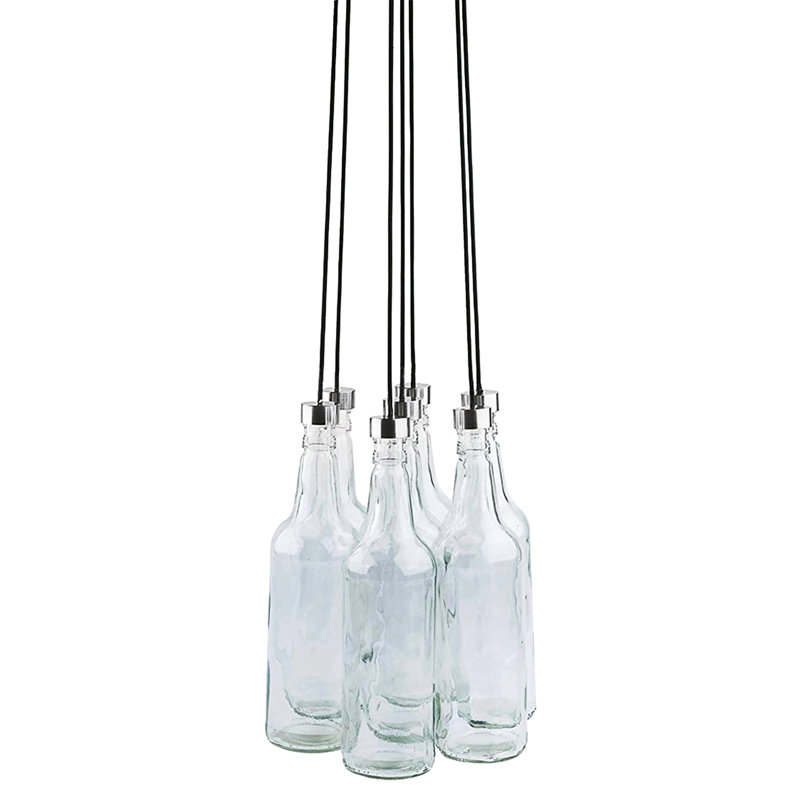 Luminaire suspendu à DEL 7 lumières Mid-Century Leitmotiv BottLED en verre transparent câblé - H 11 po x 12 po de diamètre