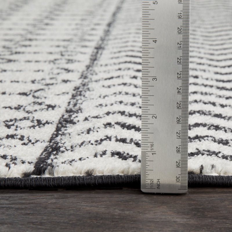 Tapis ivoire et gris anthracite tissé au métier mécanique Lashavia, Rond 10 pi