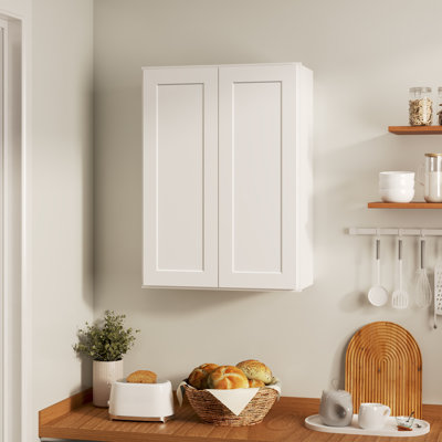 27"W * 42"H * 12"D Shaker White Wall Kitchen Cabinet with Adjustable Shelves