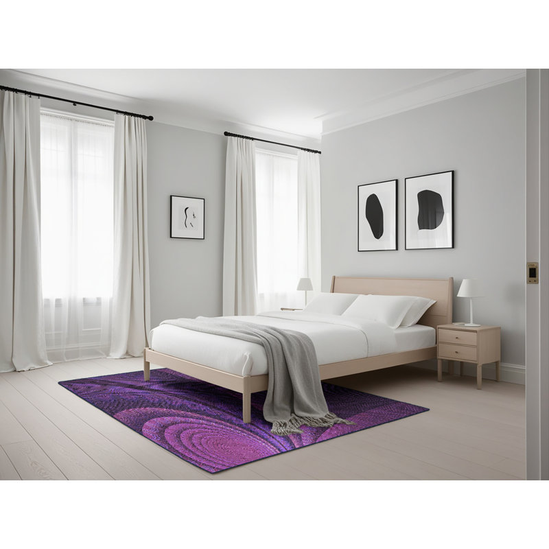 Tapis abstrait en laine mauve Anneke, Rectangle 5 pi x 7 pi