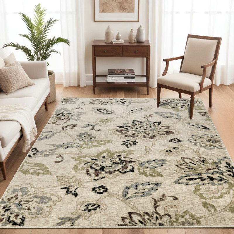 Hawley Floral Modern Farmhouse Indoor Area Rug, Rectangle 5' x 8'