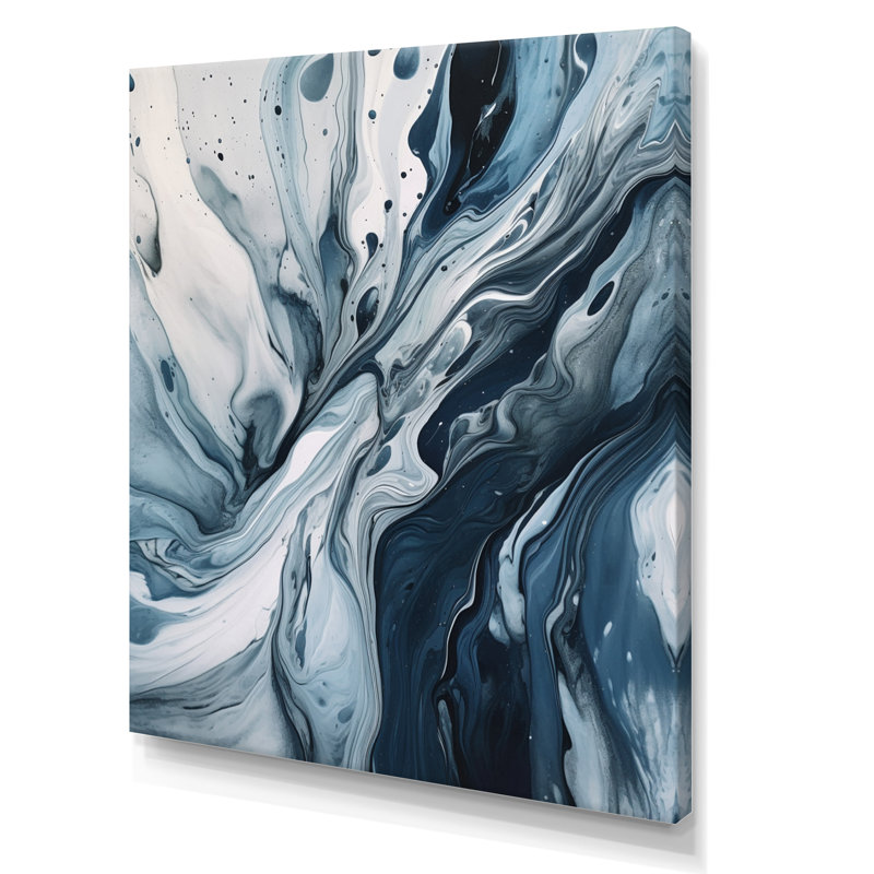 Bleu et gris Elixir éthéré III - art mural abstrait, Toile tendue, H 44 po x l 34 po x P 1,5 po