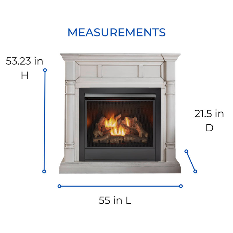 Duluth Forge Full Size Dual Fuel Ventless Gas Fireplace With Mantel - 32,000 BTU, Remote Control,, Antique White