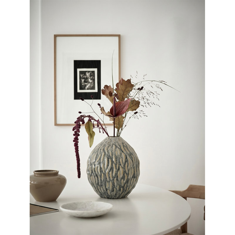 Vase décoratif en céramique marbré D8,5 x 9,8 po - Ambre et gris anthracite