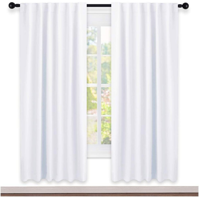 Blackout Curtain Light & Noise Reducing Room Darkening Drapes for Bedroom/Living Room/Kitchen, 2 Pieces, 52" W x 63" L, White