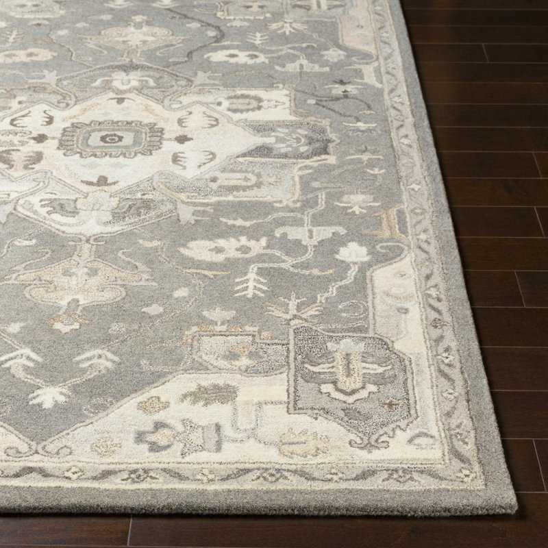 Tapis oriental gris anthracite / taupe en laine touffeté à la main Burkouer, Carré 4 pi