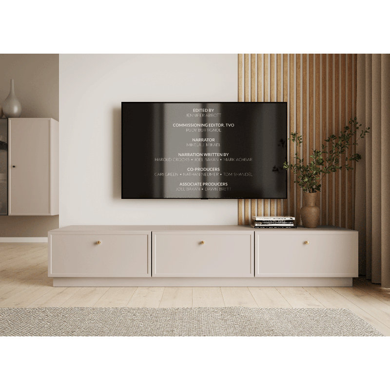Bagga Unfinished TV Stand for TVs up to 77", Cream Beige/Gold