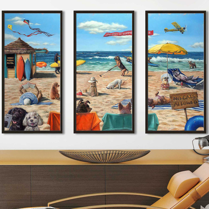 "Dog Beach" par Lucia Heffernan, reproduction sur toile flottante 3 pièces, H 33,5 po x l 52,5 po x P 2 po