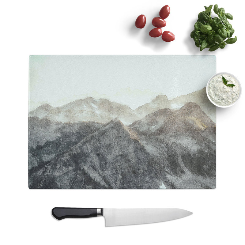 Tempered Glass Mountain Range Chopping Board, 28.5 cm x 39 cm