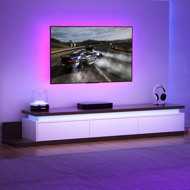 Extendable TV Stand With Led Lights, Modern Reversible TV Console, White
