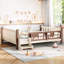 Beige Queen Size Floor Bed With Storage Bookcases, Pine Wood, Guardrails And Easy Assembly For ' Arrangement