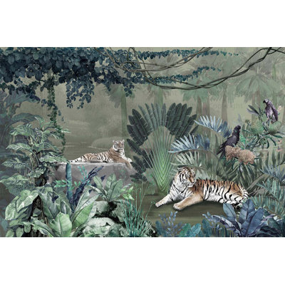 Papier peint exquis Jungle Tigers Tropical Flora Oiseaux exotiques