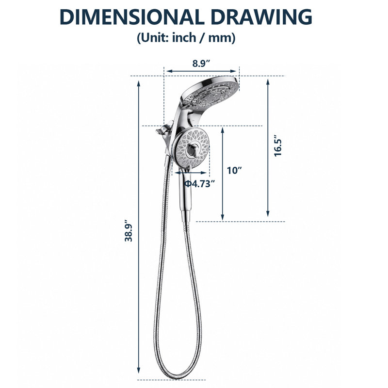 Chrome Dual Shower Head Combo with Handheld Spray, 10 Spray Functions
