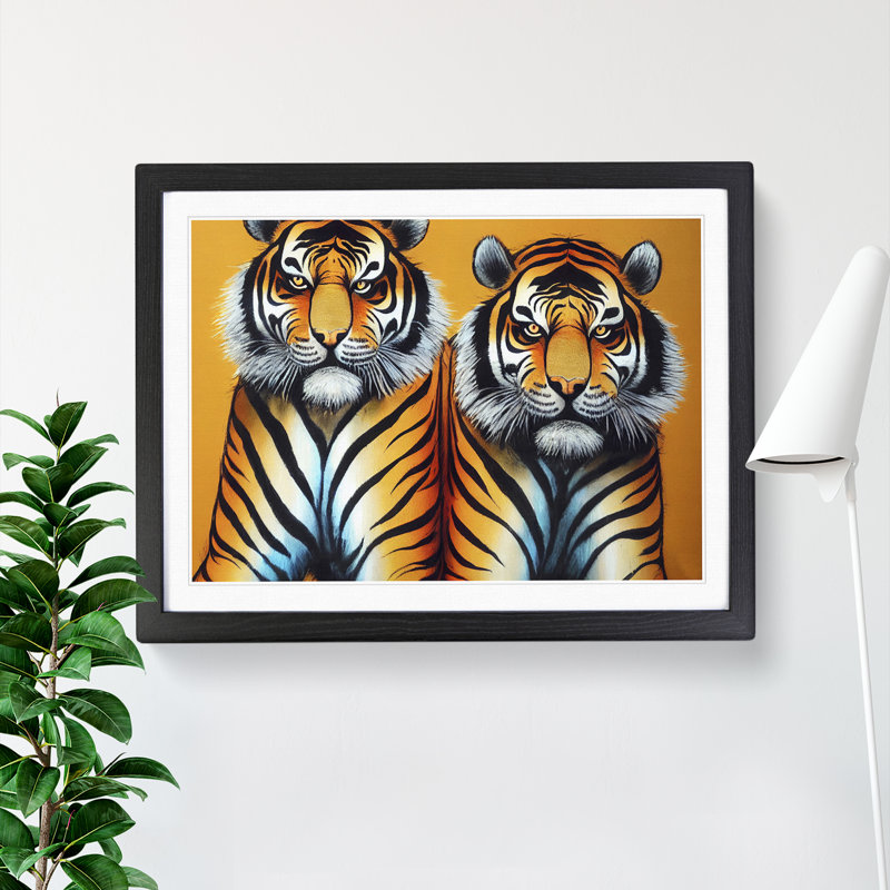 Two Tigers - Single Picture Frame Print, Black, 25cm H x 34cm W x 2cm D