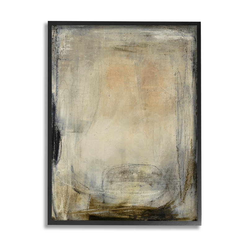 Beige abstrait, dessin à main levée par estampe numérique par Kippi Leonard, H 14 po x l 11 po x P 1,5 po