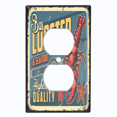Metal Light Switch Plate Cover; US Standard Size 4 Gang Toggle - Lobster Bar