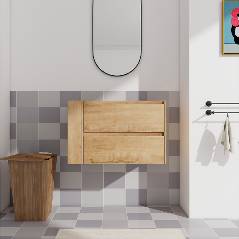 Meuble-lavabo mural 30 po, tiroir à fermeture en douceur, Imitation chêne