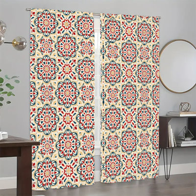 2Pcs Rideau de fenêtre à motif floral, style bohémien, conception abstraite colorée, filtrant la lumière pour la chambre