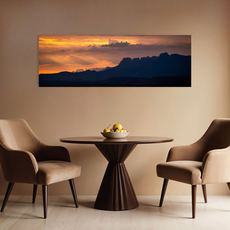Golden Hour, chaîne de montagnes, paysage contemporain abstrait, art mural, H 16 po x l 48 po