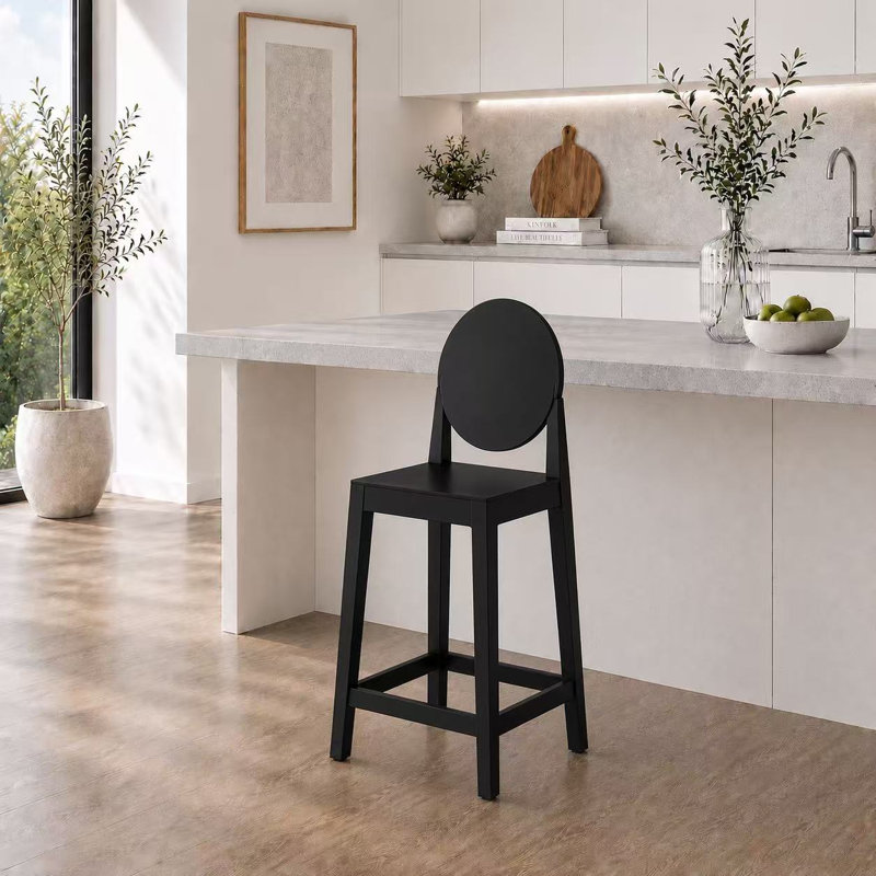 25" Counter Stool - Modern Acrylic & Plastic Bar Stool - Armless Kitchen Island Stool - Clear Contemporary Design, Black, 4