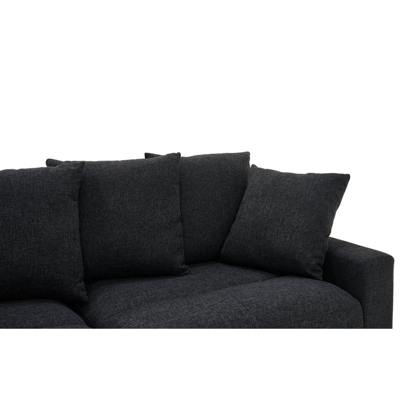 Contemporary Upholstered Sectional Sofa With Oversized Ottoman, Dark Gray , 34" H x 122" L x 39.5" D