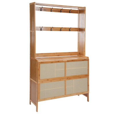 18 Pair Rectangular Shoe Storage Cabinet With 8 Hooks