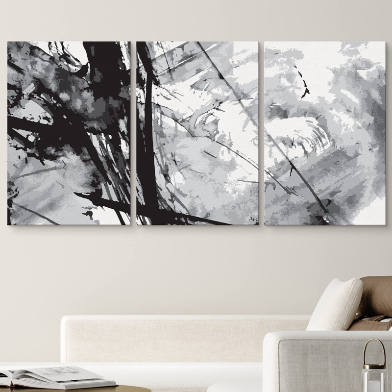 Noir et gris, aquarelle, peinture, éclaboussures, formes abstraites, illustrations, art moderne, ultra, Toile tendue