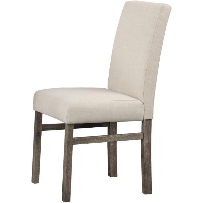 Ensemble de 2 chaises d'appoint de salle à manger transitionnelles en lin beige pour la cuisine et la salle à manger, chêne