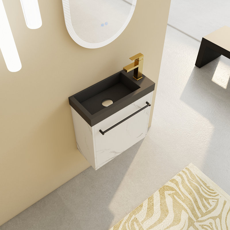 Meuble-lavabo mural flottant de 20 po avec lavabo en résine et porte d'armoire à fermeture en douceur