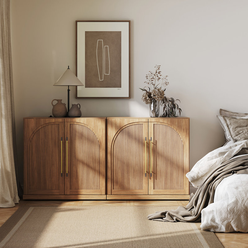 Ensemble de 2 buffets modulaires avec portes en bois à double arc, brun clair, Chameau