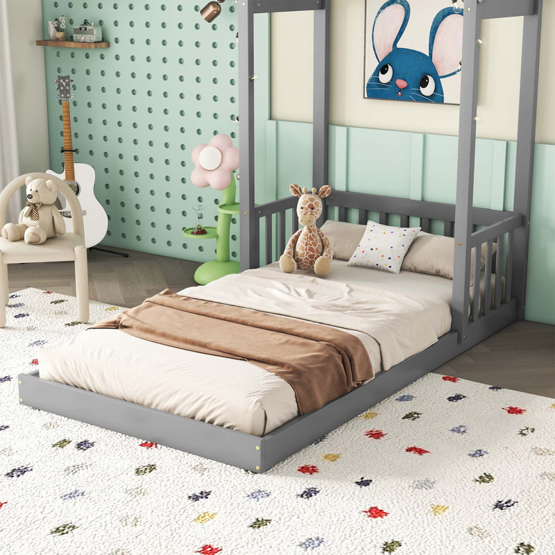Lit de tête de lit en forme de maison, Gris